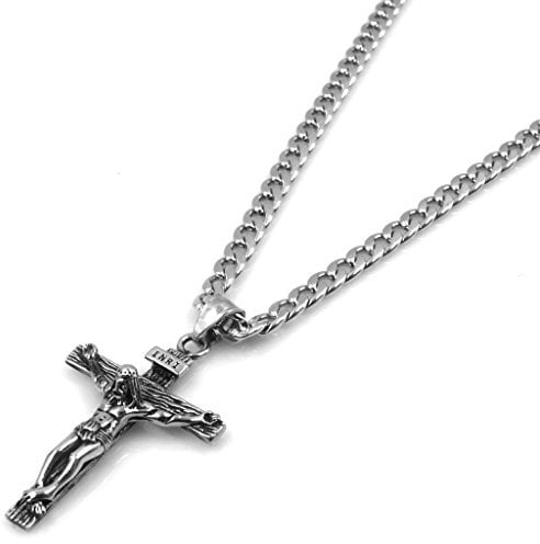 Jewow Schmuck Edelstahl Herren Halskette Jesus Christus Kreuz Anhänger mit 6mm breite Panzerkette