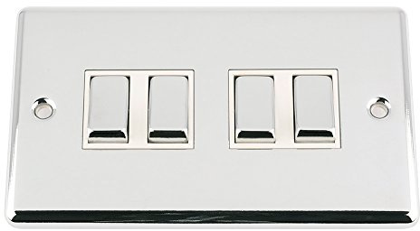 SWI4GCCWC 10 A 4 Gang 2 Way Classic Chrome Polished Quad Light Metal Rocker Switch with White Insert