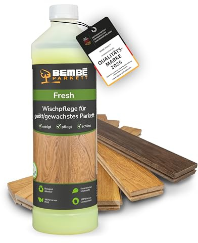 Bembé Fresh Parkettreiniger & Parkettpflege I 1 Liter I Hochkonzentriert für über 100m² I Reinigt & pflegt geöltes, gewachstes Parkett I Seidenmatt & polierbar I Rutschhemmend & wasserabweisend