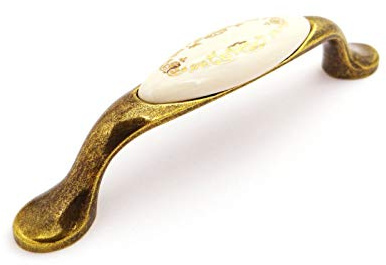 SO-TECH® Venus Porzellangriff Möbelgriffe Cremefarbig mit Golddekor/Messingoptik antik BA 96 mm