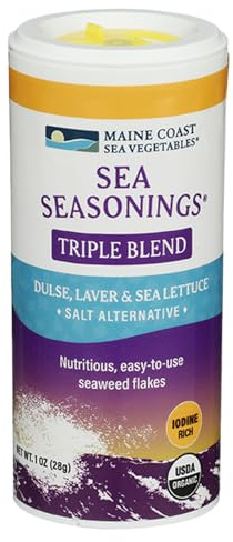Maine Coast Organic Triple Blend Flakes Shaker 1 oz (1 Pack) - Mix of dulse, laver, and sea lettuce - Natural Umami Flavor - Perfect for Salads, Soups, Snacks - Gluten-Free, Iodine-Rich Seasoning