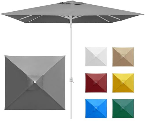 paramondo interpara Sonnenschirm aus 230 g/㎡ Polyesterfaser quadratisch 3 x 3m grau + Gestell Weiß, Gartenschirm Marktschirm knickbar, Stabil, für Terrasse Balkon Sonnenschirm mit Kurbel, 8,8kg