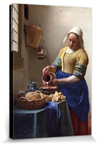 1art1 Johannes Vermeer Poster Die Milchmagd, 1658-1660 Bilder Leinwand-Bild Auf Keilrahmen | XXL-Wandbild Poster Kunstdruck Als Leinwandbild 30x20 cm