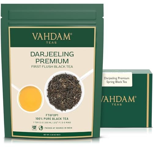 VAHDAM, First Flush Darjeeling Schwarz tee (100g) Darjeeling Tea First Flush | Schwarzer Tee mit feinstem Aroma | Direkt von der Quelle in Indien