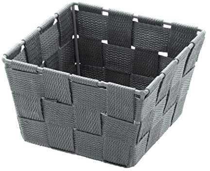 WENKO Aufbewahrungskorb Adria Mini Grau - Badkorb, quadratisch, Kunststoff-Geflecht, Polypropylen, 14 x 9 x 14 cm Grey Mini Square