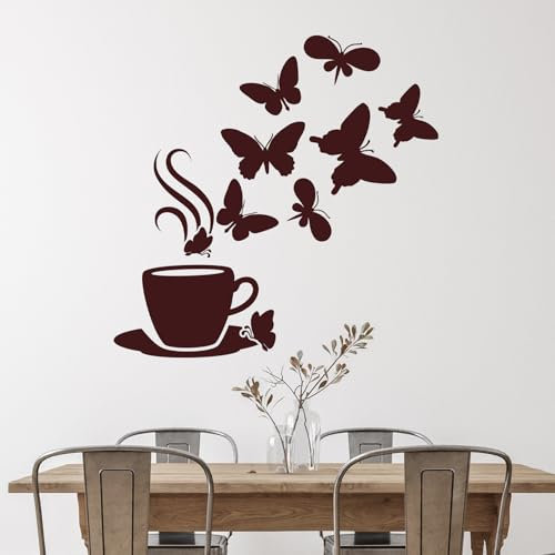 GRAZDesign Wandtattoo Kaffee Tasse mit Schmetterlingen | Wandtattoo Küche selbstklebend - 30x30cm / 055 mint