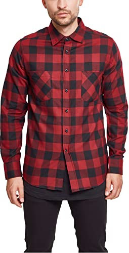 Urban Classics Checked Flanell Shirt Chemise, blk/Burgundy, S Homme