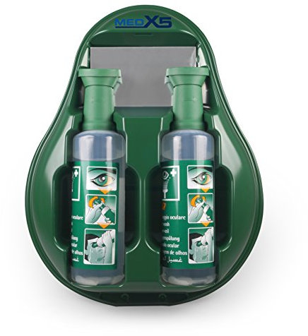 MedX5 (Upgrade 2020) Ducha ocular de emergencia, estación de lavado ocular con espejo, producto para el lavado de ojos con suero fisiológico (0,9 %), producto de lavado ocular
