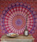 GURU SHOP Boho-Style Wandbehang, Indische Tagesdecke Mandala Druck - Lila/rot/orange, Baumwolle, 240x210x0,2 cm, Bettüberwurf, Sofa Überwurf