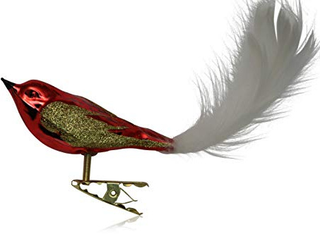Lauschaer Glas Christbaumschmuck Vogel mit Federschwanz rot Glanz Christbaumschmuck Weihnachtsbaumschmuck mundgeblasen, handdekoriert