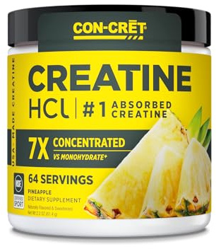 CON-CRET Creatine HCl Powder | Muscle, Cognitive, Cellular Energy Support | No Bloating or Cramps | USA Made & NSF Certified | Pineapple (64 Serving)