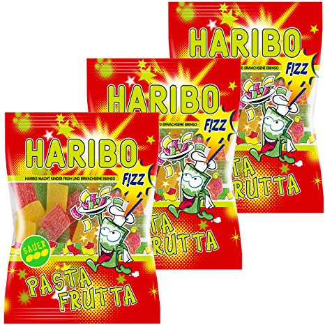 Haribo Pasta-Frutta Fizz, 3er Pack, Gummibärchen, Weingummi, Fruchtgummi, Im Beutel, Tüte, 175 g