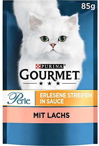 GOURMET Perle Erlesene Streifen in Sauce mit Lachs, Katzennassfutter 85g Portionsbeutel
