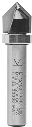 ENT 12180 V-Nutfräser und Schriftenfräser HW, Schaft (S) 8 mm, Durchmesser (D) 12 mm, NL 12 mm, E 90°, SL 32 mm, mit Kugellager