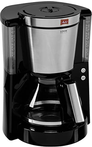 Melitta Cafetière à Filtre avec Verseuse en Verre, Sélecteur d’Arôme, Look DeLuxe, Noir/Acier Brossé, 1011-06