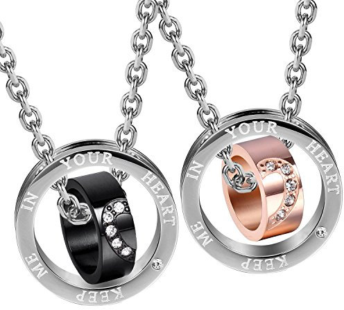 Sparkle 2 Teile HIS & HERS Herz-Paar-Schmuck CZ Halsketten-Set mit Doppelring Anhänger und 48.3 cm & 53.4 cm Ketten