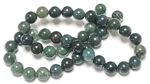 Grade A Natural Green Moss Agate Gemstone Round Beads - 8mm Smooth Rounds - Strand of 45+ - Authentic Stones for Jewellery Making, 1mm Hole