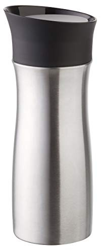 Helios Click’n’Drink Thermobecher Stahlgrau 0,3L – 4h heiß & 8h kalt – Bruchsicherer Edelstahl – Einhandbedienung – 100% auslaufsicher – Spülmaschinenfest, 0,3 Liter