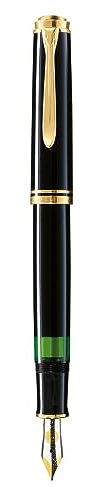Pelikan Souverän M600 Füllfederhalter, Schwarz, 14K Bicolor-Goldfeder M, Kolbenfüller mit Edelharz-Gehäuse