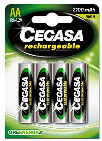 cegasa Rechargeable - Pack 4 Pilas HR6 2100 mAh, Color Verde