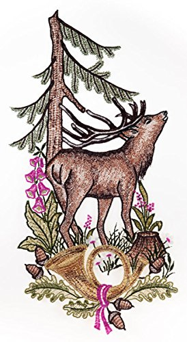 Fensterbild Hirsch farbig 19 x 38 cm aus Plauener Spitze Fensterdeko Fensterschmuck Bilder Handarbeit Deko Fenster