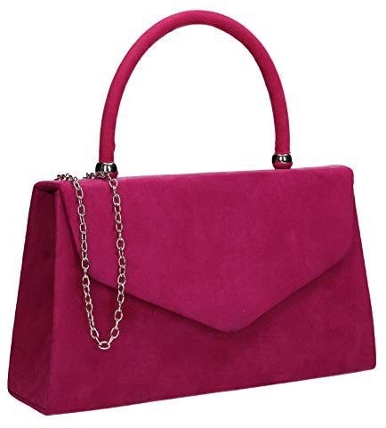 SwankySwans Damen-Clutch Kendall, Veloursleder/Samt, Briefumschlag-Design, ideal für Partys, Hochzeiten, feine Anlässe - Fuchsia