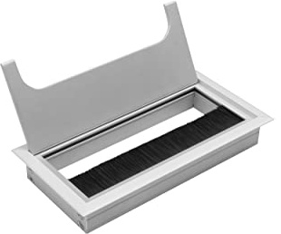 GTV Merida Cable Grommet with Opening Lid Rectangular Cable Organiser for Furniture Cable Management for Worktop Installation 80 x 160 mm Silver