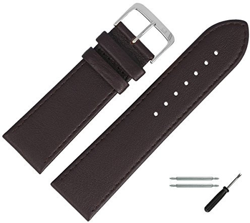 MARBURGER Uhrenarmband 30mm Leder Braun Silber Glatt Mit Naht - Montage Set 7593031000120