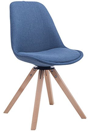 CLP Retrostuhl Troyes Square Mit Stoffbezug Und Hochwertiger Polsterung I Drehbarer Stuhl Mit Schalensitz Und Massiven Holzbeinen, Farbe:blau, Gestell Farbe:Natur