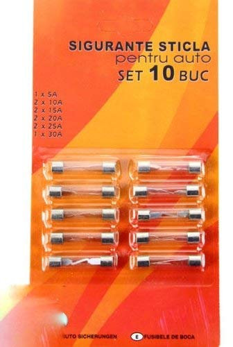 Set 10 Stück PKW Auto KFZ Glas Sicherungen Stabsicherungen Feinsicherung 5-30A