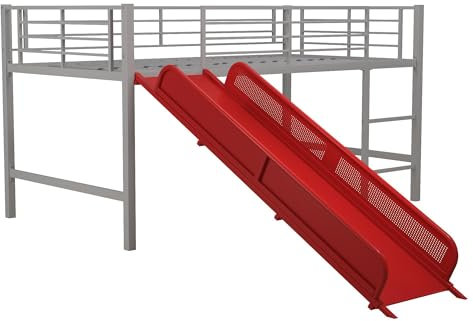 DHP Junior Fantasy Loft Bed, Silver with Red Slide