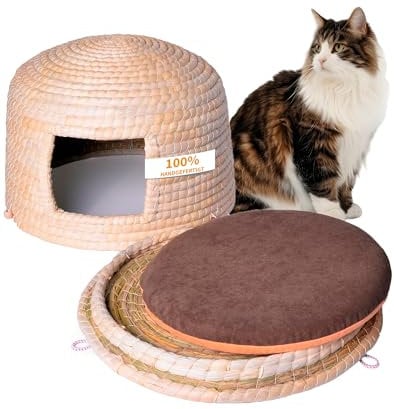 Lucky-Kitty Katzenkorb „Neko-Chigura” I Katzenhöhle 100% handgefertigt, mit Kissen I Katzen Schlafplatz, traditionell japanisch - Unikat I Katzen Körbchen oder Hundehöhle kleine Hunde, nachhaltig