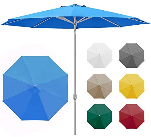 paramondo interpara Sonnenschirm aus 230 g/㎡ Polyesterfaser, Rund Ø 3,5 m, Gartenschirm Marktschirm Knickbar, für Terrasse und Balkon, mit Kurbel, Gestell Silber, Blau, 8,5kg