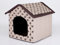 HobbyDog Hundehaus Hundehütte für mittelgroße Hunde - Katzenhaus, Katzenhöhle - mit herausnehmbarem Dach - Tierhaus für Katzen und Hunde für Drinnen/Indoor 44 x 38 x 45 cm [M] Beige mit Pfoten