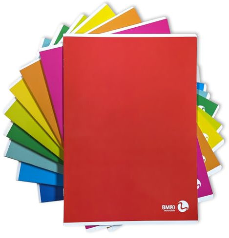 BM BeMore Color Basic 0110608 Notizbuch A4, 4F, kariert, 4 mm mit Rand, Papier 80 g/qm, farblich sortiert, 10-er Pack