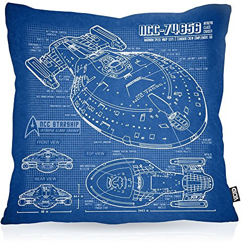 VOID NCC-74656 Voyager Kissenbezug Kissenhülle Outdoor Indoor Trek Trekkie Blaupause, Kissen Größe:40 x 40 cm