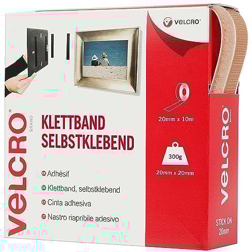 Velcro Marque, Ruban Adhésif Auto-Agrippant À Crochets Et Boucles, Qui Se Coupe À La Longueur Désirée & Parfait Pour La Décoration De Pièce, Maison, Bureau, Dans Le Garage, Beige 20 Mm X 10 M