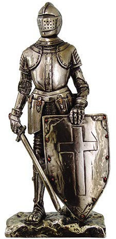 Crusader Knight Statue Silver Finishing Cold Cast Resin Statue 7 (8718)