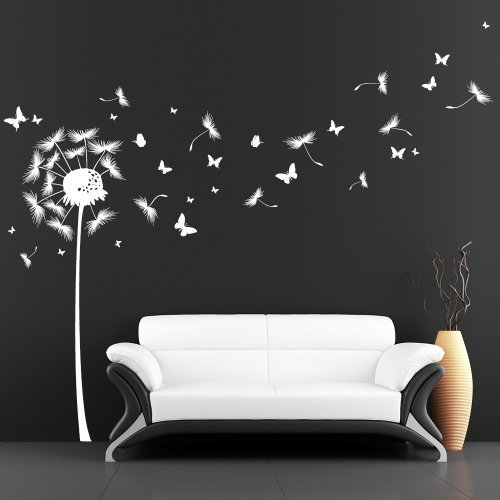 Wandtattoo Loft Wandaufkleber Pusteblume mit vielen Schmetterlingen / 30 Farben / 4 Größen