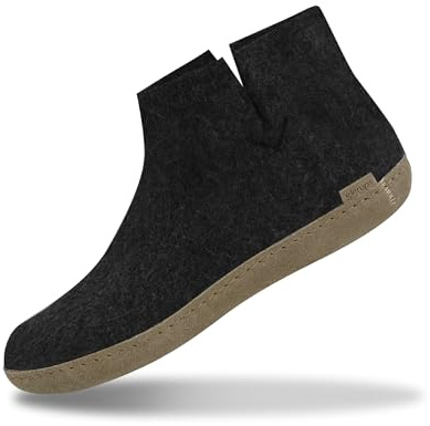 GLERUPS Boot Slippers Women and Men with Leather Sole (Black) | Unisex Wool Slipper Boots | Comfy Men's and Women's Slipper Boots | Cosy Gents and Ladies Boot Slippers