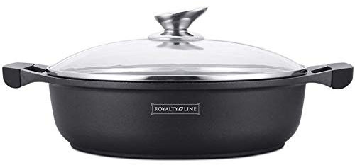 Royalty Line RL-BR32M - Cacerola Baja con Tapa de Cristal, Antiadherente, Inducción, 32 cm, Negro