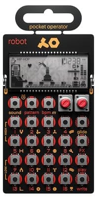 Teenage Engineering PO-28 robot Synthesizer und Sequencer (Pocket Operator mit 8-bit Sounds, LCD Display, Lausprecher, 16 punch-in Effekte, Step-Sequencer, Parameter Lock, Jam-Sync), Schwarz