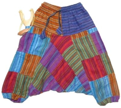 Simandra Kinder Haremshose Aladinhose Pumphose Hose indisch orientalisch Patchwork Baumwolle bunt mit Taschen (M)