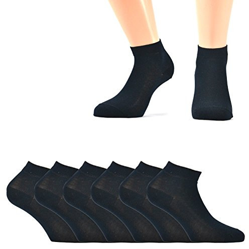 6 paia di mini calze caviglia in filo di scozia elasticizzato, blu 38/40