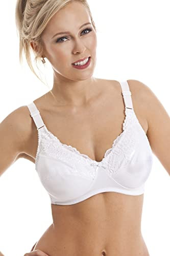 Camille Womens Non Wired Full Cup Support White Mastectomy Bras with Pockets 34E