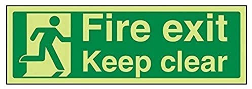 vsafety 14011 AX-G Fire Exit Keep Clear signo, brilla en oscuro, 1 mm, plástico, paisaje, 300 mm x 100 mm), color verde