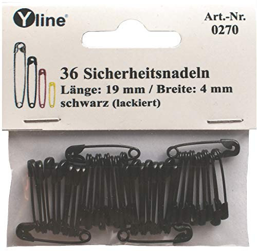 36 Stück Mini Sicherheitsnadeln 19 mm klein, schwarz, Nadel Nadeln, sl, 0270