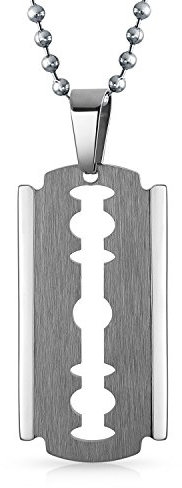 Bling Jewelry Personalisierte Hip Hop Biker Punk Rock Halskette Mit Großem Rasierklingen Anhänger Für Männer Silberfarbener Edelstahl 20 Zoll Kugelkette Anpassbar
