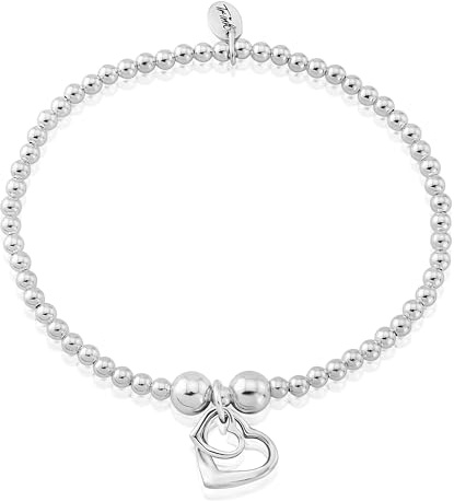 TRINK Brand Two-Hearts Sterling Silver Beaded Charm Bracelet
