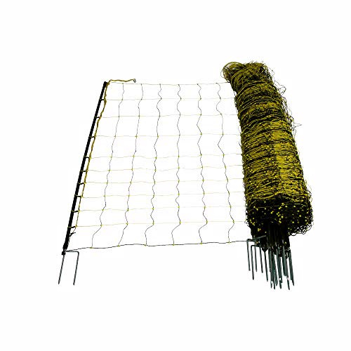 horizont Wolfsabwehrnetz - horinetz super - Schafnetz schwarz, gelb, Höhe 145cm, Länge 50m, Doppelspitze 15 Pfähle, Schafzaun, Elektronetz Weidezaun - perfekt für den Schutz Ihrer Schafe | Horizont HoriNetz Super mit 15 Doppelspitzpfählen für Elektrozaun, Weidezaun und sichere Tierhaltung im Außenbereich